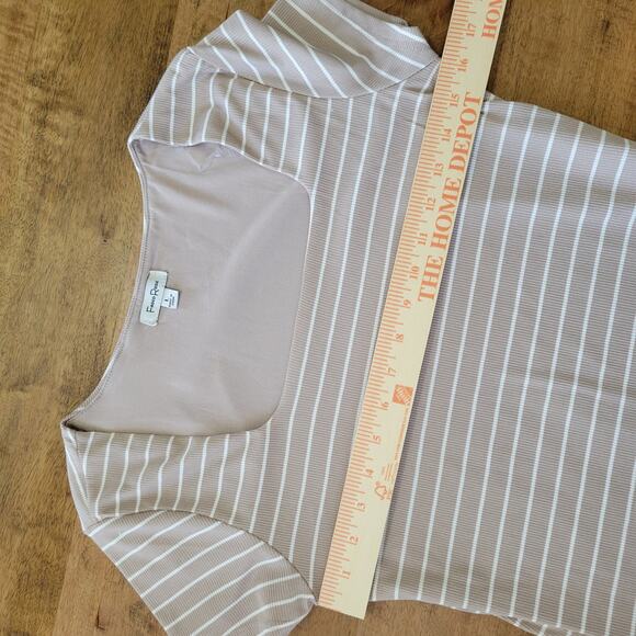 Faded Rose Midi Dress Womens Large Tan White Strip Side Slit Classic Bodycon - Picture 8 of 9